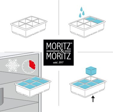 Силіконова форма для льоду Moritz & Moritz - 12 кубиків льоду XXL круглої та квадратної форми - В комплекті 6 фетрових підставок та буклет з рецептами - Кубики льоду для джину, віскі та інших напоїв