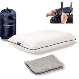 Дорожня подушка alkamto - подушка для кемпінгу-піна з ефектом пам'яті з додатковим бавовняним покриттям-у комплекті з кишенею-ортопедична подушка для підтримки шиї Віскозна піна-регулювання температури / 42x27x8, 5 см