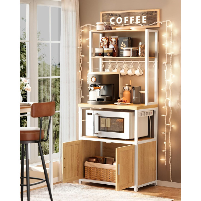 Стелаж кухонний VASAGLE з розетками, шафка, робоча поверхня 90 см, 8 гачків, 40 x 60 x 170 см, вінтажний колір, KKS058K02