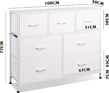Комод WLIVE з 7 висувними ящиками з тканини, шафа-комод для спальні, комод у вітальню, зі стабільним сталевим каркасом, білий, 7 ящиків, білий