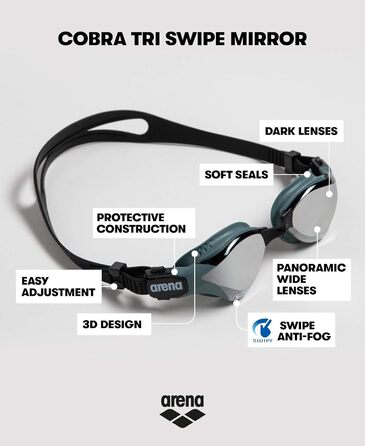 Окуляри ARENA Unisex Cobra Tri Swipe Mr (1 упаковка) Срібно-армійський набір одного розміру з шапочкою для плавання унісекс
