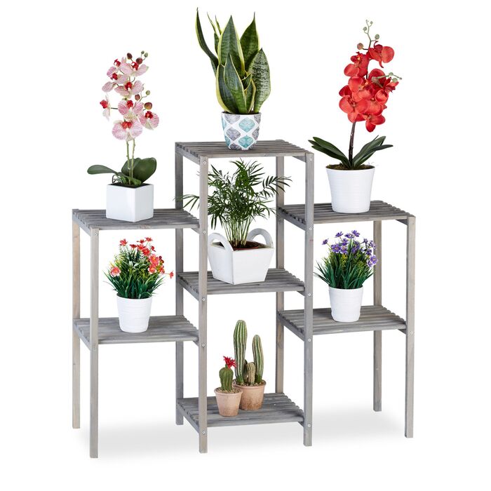 Стелаж для квітів Relaxdays сірого кольору з дерева