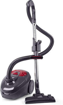 Пилсос Fakir Red Vac Power з мішком, 700W, з кабелем, HEPA фільтр H13, тихий двигун 69dB(A), великий мішок 3л, радіус дії 9м, чорно-червоний (TS 121)
