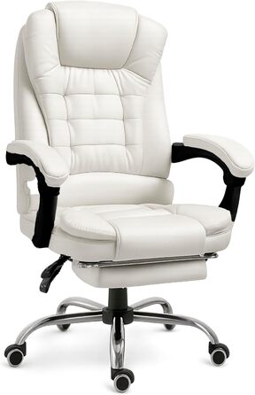 Ергономічне крісло для офісу RMF, регульоване, зручне та розслаблююче - крісло з підніжкою, обертається, регулюється по висоті, біле