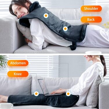 Електричний нагрівальний килимок для спини, шиї та плечей 60 x 85 см, 4 температурні режими, з автовимкненням та захистом від перегріву, можна прати в машині (Блакитний)