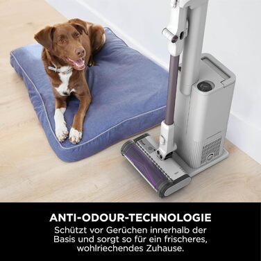 Shark акумуляторний пилосос Clean & Empty з базою самостійного очищення, до 40 хв роботи, бездротовий, для шерсті тварин, килимів та твердих підлог, з LED-підсвічуванням, тихий, білий/блакитний, BU3521EU