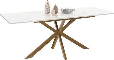 Розсувний обідній стіл Alix з мармуровим ефектом, 160-200 см, для 6-10 осіб, з ніжками-павуком, Металевий, Золотистий