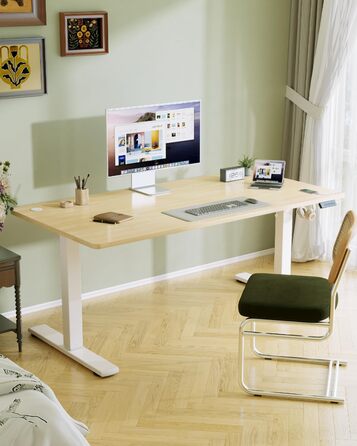 Електричний регульований стіл Flamaker 140x60 см з пам'яттю та USB-зарядкою (Бежевий)