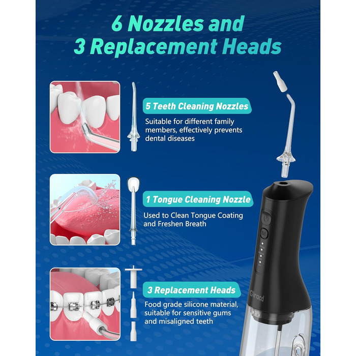 Іригатор для порожнини рота Munddusche: Професійний очищувач зубів з технологією мікробульбашок, регульований тиск води, для чищення зубів та брекетів, чорний