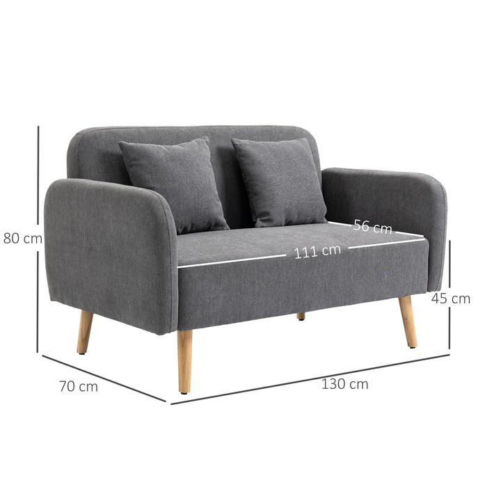 Диван-крісло HOMCOM Doppelsofa з подушками, регульованими підставками для ніг, велюровим поліестером, гумовим деревом, піною, двомісний, тканинне покриття | Aosom