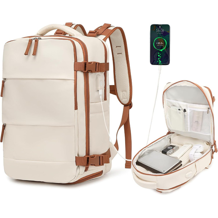 Рюкзак KONO для ручної поклажі 42x30x20, 25L, для ноутбука, Outdoor, для подорожей, спортивний, Weekender, з відділенням для взуття, 42.0 x 30.0 x 20.0 см, Бежевий та Коричневий