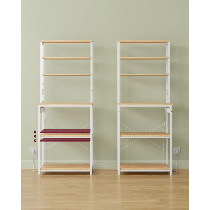 Стелаж кухонний VASAGLE з розетками, 6 полиць, гачки, сталевий каркас, 40 x 80 x 167 см, вінтажний колір