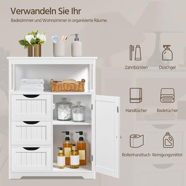 Шафка для ванної кімнати Yaheetech з 3 шухлядами та 1 дверцятами, регульовані полиці, 66 x 35 x 90 см