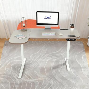 Електричний кутовий стіл з регулюванням висоти 150 см, L-подібний, з 4-ма пам'ятями, з'єднувальна панель, для дому та офісу (150x68 см, темно-коричневий-помаранчевий)