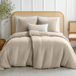 Набір постільної білизни Dreamzie з мусліну 135x200 см, 100% бавовна (4 шт.) – 2 наволочки 80x80 см, 2 наволочки 80x80 см, закривається на блискавку, сертифікат Oeko-Tex, колір: тауп