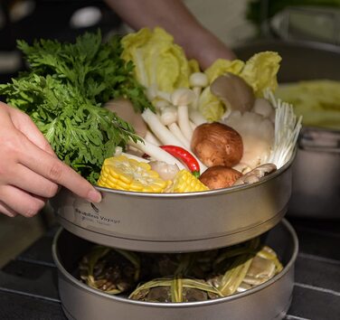 Набір посуду iBasingo для кемпінгу: каструля 4.5L та пароварка 2L (Ti2114C)