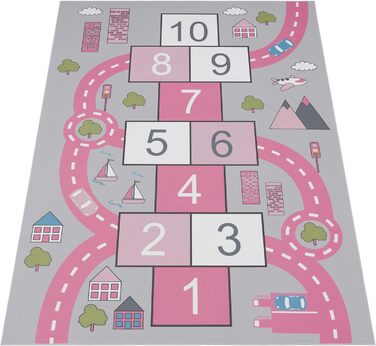 Дитяча кімната Дитячий килим Ігровий килим Вуличний дизайн з пружною коробкою Play Нековзний сіро-рожевий, Розмір (120x160 см)
