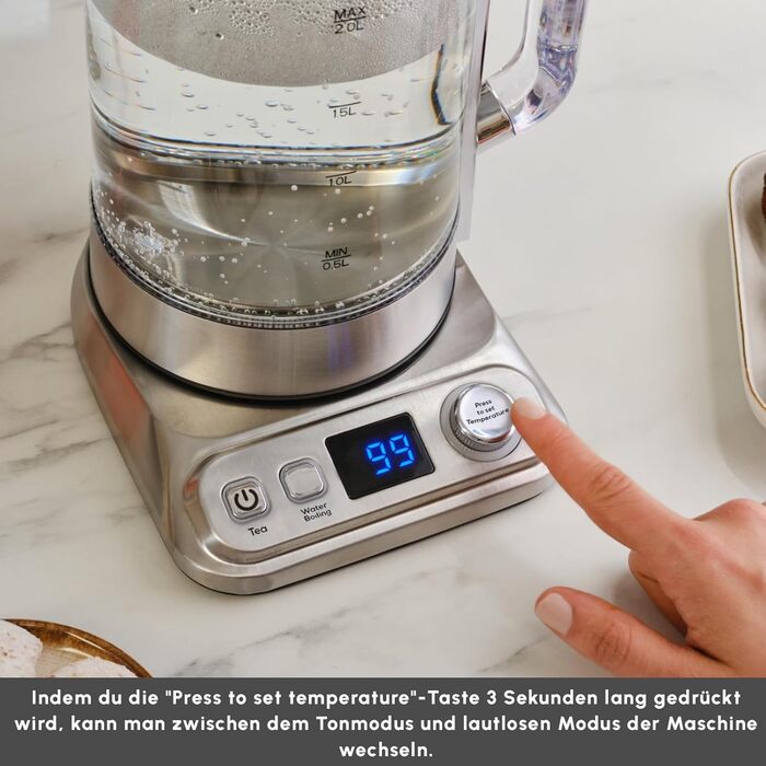 Електричний чайник та заварник Karaca X Refika XL з автоматичним регулюванням температури, 2л, 0.8л, 2200W, хром