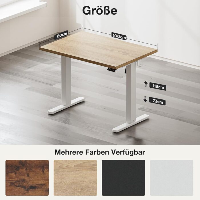 Регульований стіл 120x60 см, електричний з функцією пам'яті, стоячий/сидячий комп'ютерний стіл. Керування кабелями та гачки, регульований підйомний стіл для офісу та дому – Білий. (Світло-русявий, 100 см)