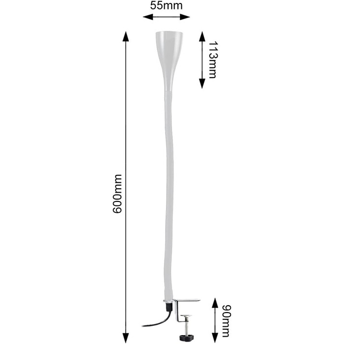 Настільна лампа з регулюванням яскравості та поворотним затиском, 60x5,5 см, білий