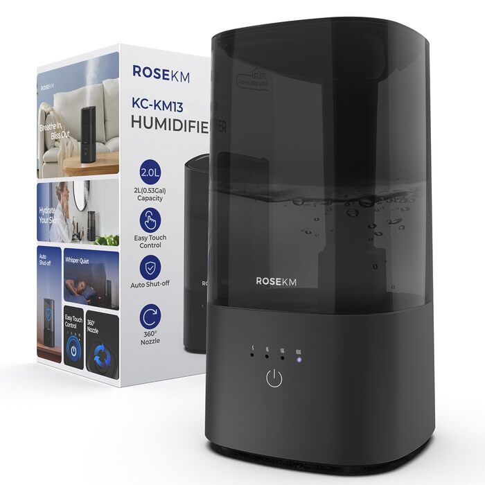 Зволожувач повітря автоматичний для спальні та великих приміщень 4.5л, з таймером, сенсором вологості, до 18 годин роботи, автовимкнення, 360° розпилення (Чорний)