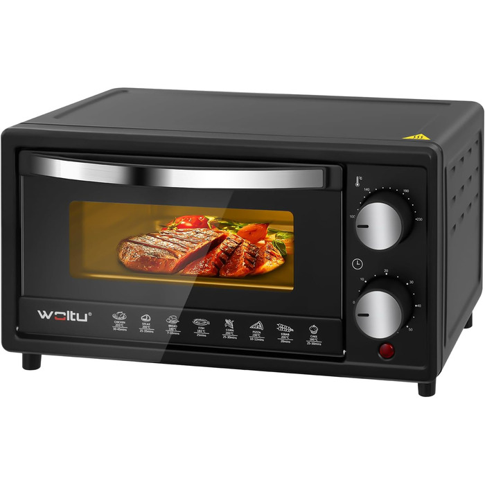Міні-піч WOLTU 10 л, 800 Вт: піч для піци, тостів, індички, хот-догів. Чорний колір