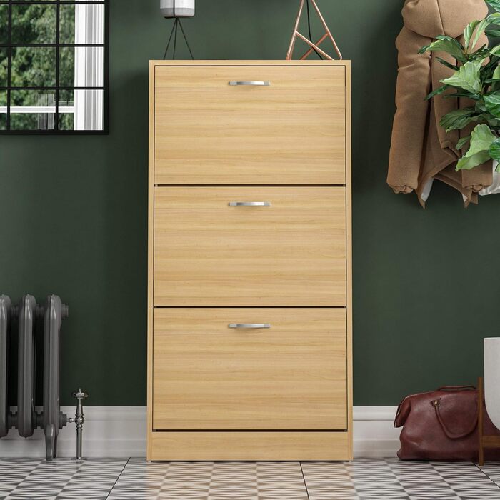 Шкаф для взуття Vida Designs з 2 відкидними полицями, органайзер, дерев'яні меблі, 3 висувні ящики (сосна)