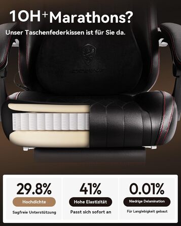 Ігровий крісло Dowinx з масажем, ергономічний дизайн, підтримка попереку та шиї, до 135 кг, шкіряне, чорний