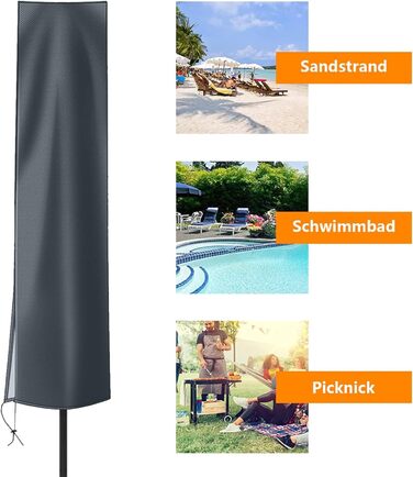 Чохол для парасольки OKPOW 3м, 600D, водонепроникний, з блискавкою, захист від УФ, вітру та снігу (153x30/30 см, темно-сірий)