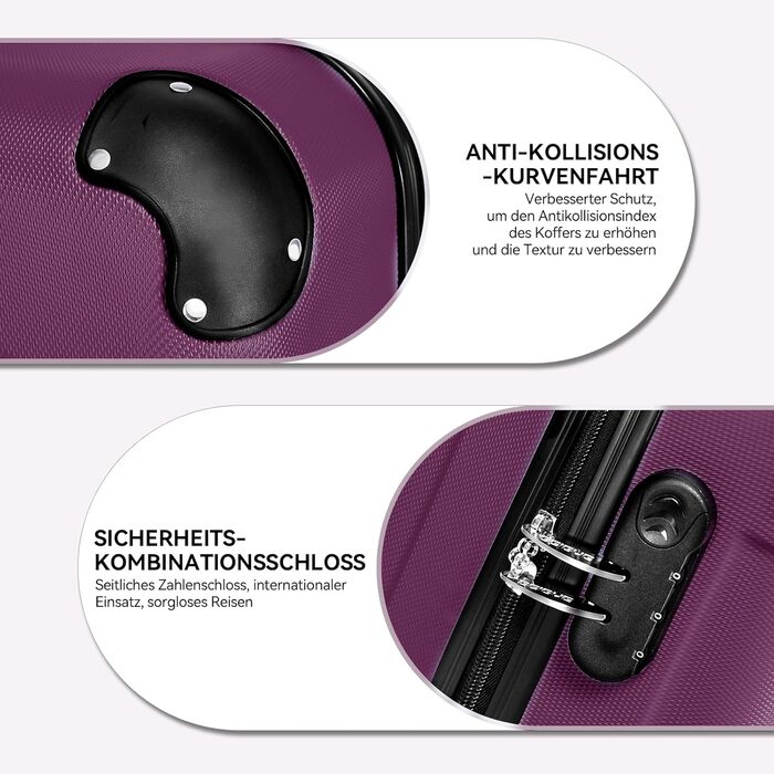 Чохол-валіза BEIBYE з кодовим замком, 4 колеса, середній (66 см), фіолетовий (набір)