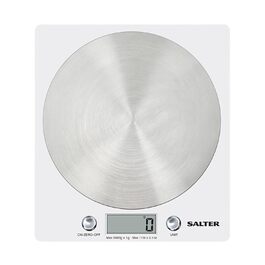 Цифрові кухонні ваги Salter 1036 OLFEU16 Olympus - електричні харчові ваги з платформою з нержавіючої сталі, місткість 5 кг, ваги для випікання з функцією тарування, вимірювання рідин, РК-дисплей, (білий)