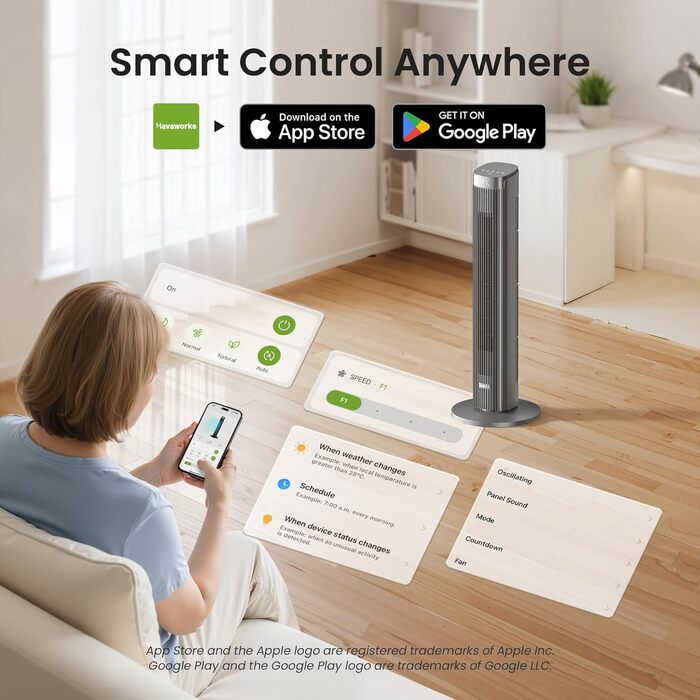 Турбовентилятор Leiser з осциляцією 90°, пульт дистанційного керування та Wi-Fi, 4 швидкості та 4 режими, таймер 12 годин, сірий, 91 см