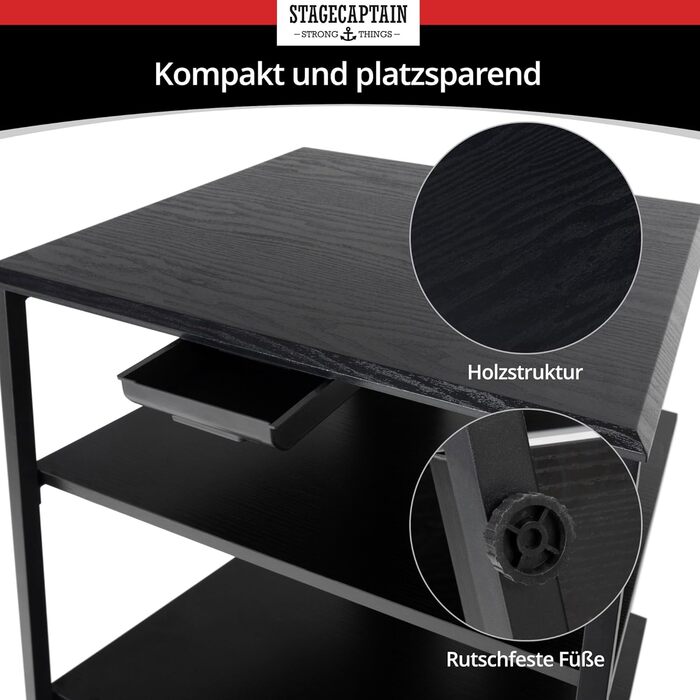 Регульована стійка Stagecaptain для Hi-Fi обладнання з 4 рівнями, чорне дерево, сталевий каркас, витримує до 50 кг