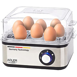 Електричний яйцеварка Adler AD 4486 на 8 яєць, 800 Вт, срібно-чорний колір