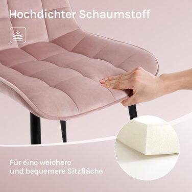 Набір обідніх стільців WOLTU, 8 шт., рожеві, для кухні, вітальні, їдальні, м'яке сидіння з велюру, металеві ніжки, до 150 кг