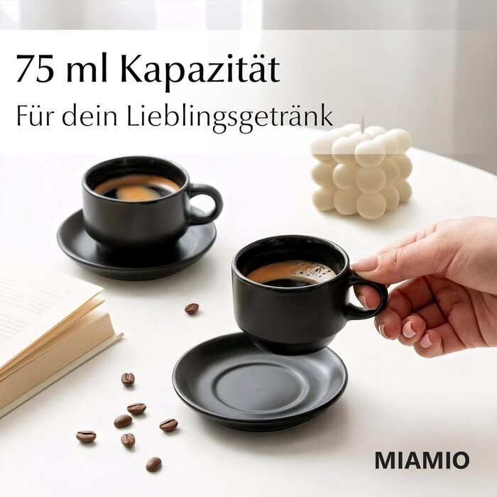 Набір кавових чашок Miamio Le Papillon (Чорний) 6 шт. по 75 мл з підставкою та стійкою