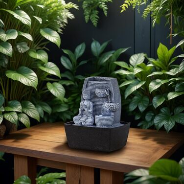 Кімнатний фонтан для дому у стилі Фен-Шуй з LED підсвічуванням, 24 см, сірий