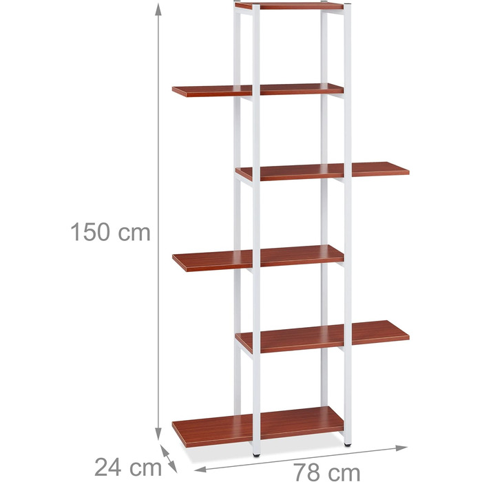 Полиця для квітів Relaxdays металева, 6 ярусів, ефект дерева, 150x78x24 см, сходи для кімнатних квітів (червоно-коричневий)