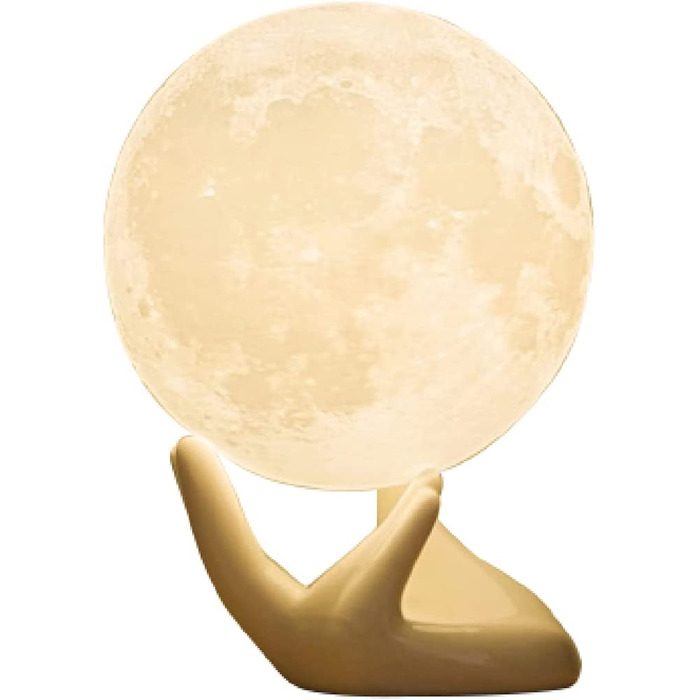 Місячна Лампа Mydethun, місячна лампа з 3D-друком, Місячне світло, нічники для дитячої, жінок, прикраси будинку, подарунок, USB-кабель для зарядки, сенсорне управління, яскравість, білий і жовтий (білий/ жовтий, 3,5 дюйма)