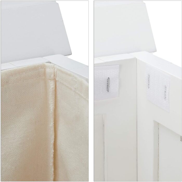 Скриня для білизни з кришкою, 86 л, знімний мішок для білизни, соснова деревина, збірник для білизни 65,5 x 45 x 45 см, біла