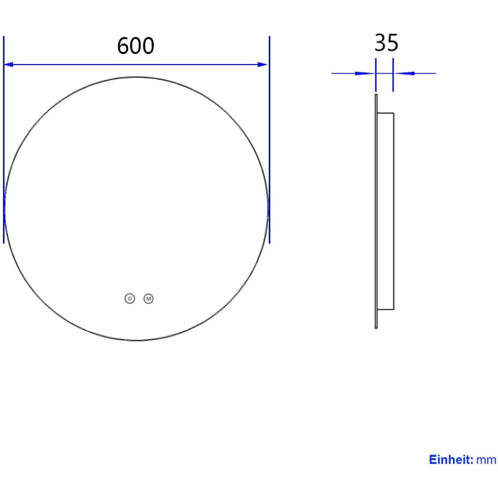 Круглий дзеркало для ванної кімнати з підсвічуванням S'AFIELINA 60 см LED з сенсорним вимикачем, 3 кольори світла (теплий, нейтральний, холодний), регулювання яскравості, 60x60 см