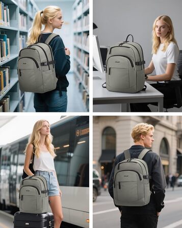 LOVEVOOK Рюкзак для ноутбука, водонепроникний, сірий/зелений, 17.3 дюйми - для жінок та чоловіків, універсальний, для роботи, навчання, подорожей