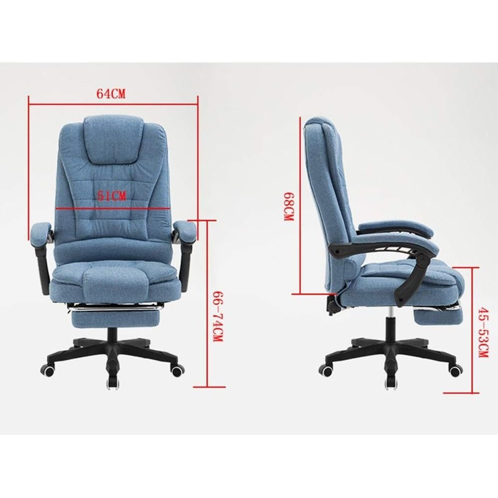 Офісне крісло WHOJA з регулюванням спинки 155° та підлокітниками, матеріал - тканина, максимальне навантаження 200 кг, 3 кольори (блакитний)