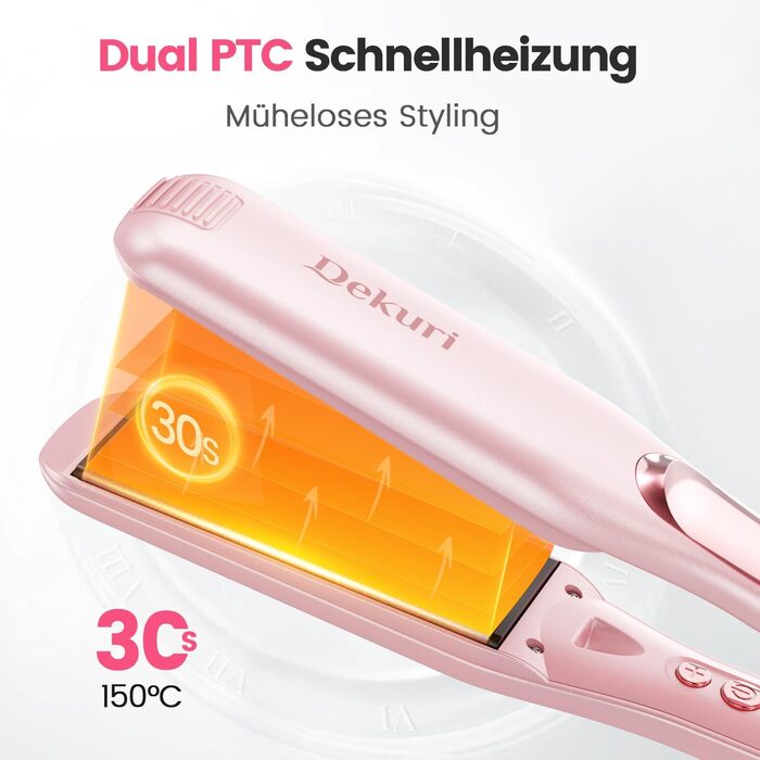 Випрямляч для волосся 2-в-1 Dekuri: випрямлення та завивання, титанова пластина, швидкий нагрів 30с, LED дисплей, іонізація, 120-230°C, чорний/рожевий