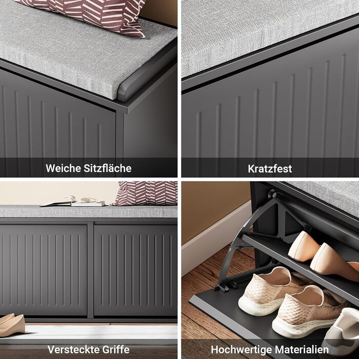 Взуттєва шафа SoBuy з 2 відкидними кришками, вузька, з 4 полицями, біла, 61x100x26 см, FSR165-W (з лавкою, чорна)