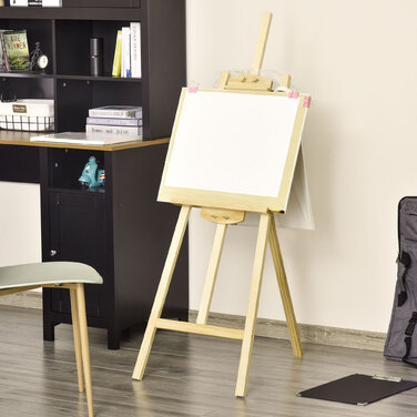 Мольберт HOMCOM Easel Studio з деревини сосни 90° регульований натуральний 51,5x71,5x134,5см для художників та художників