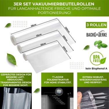 Вакууматор для продуктів BACHWERKE з шириною шва 32 см, вакуумний пакувальник з набором пакетів та запасним різаком
