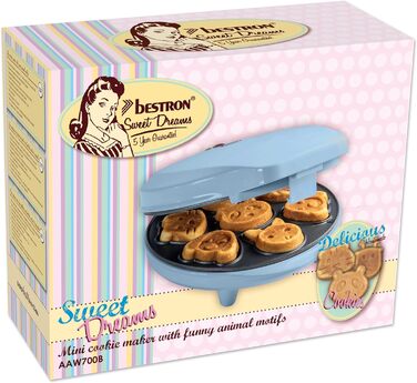 Вафельниця Bestron для міні-вафельниці для бісквіта тварин Вафельниця для печива з лампою для випічки та антипригарним кольором 700 Вт (синій)