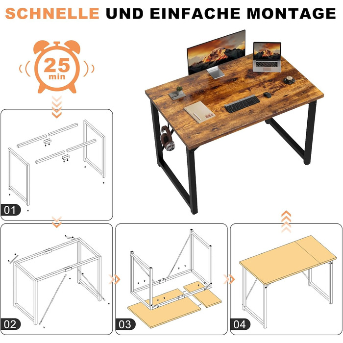 Стіл письмовий Devoko, 100 x 60 x 75 см, для ноутбука, вінтажний коричневий