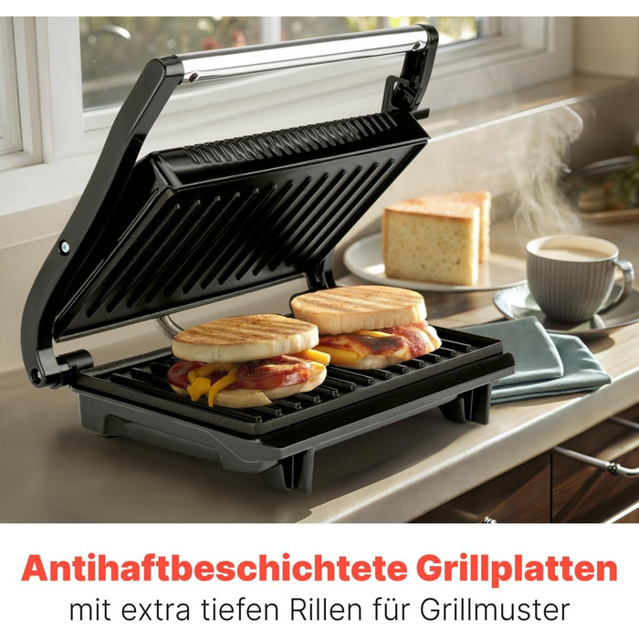 Контактний гриль Clatronic® MG 3519: безжирове приготування, 700W, антипригарне покриття, Panini Grill
